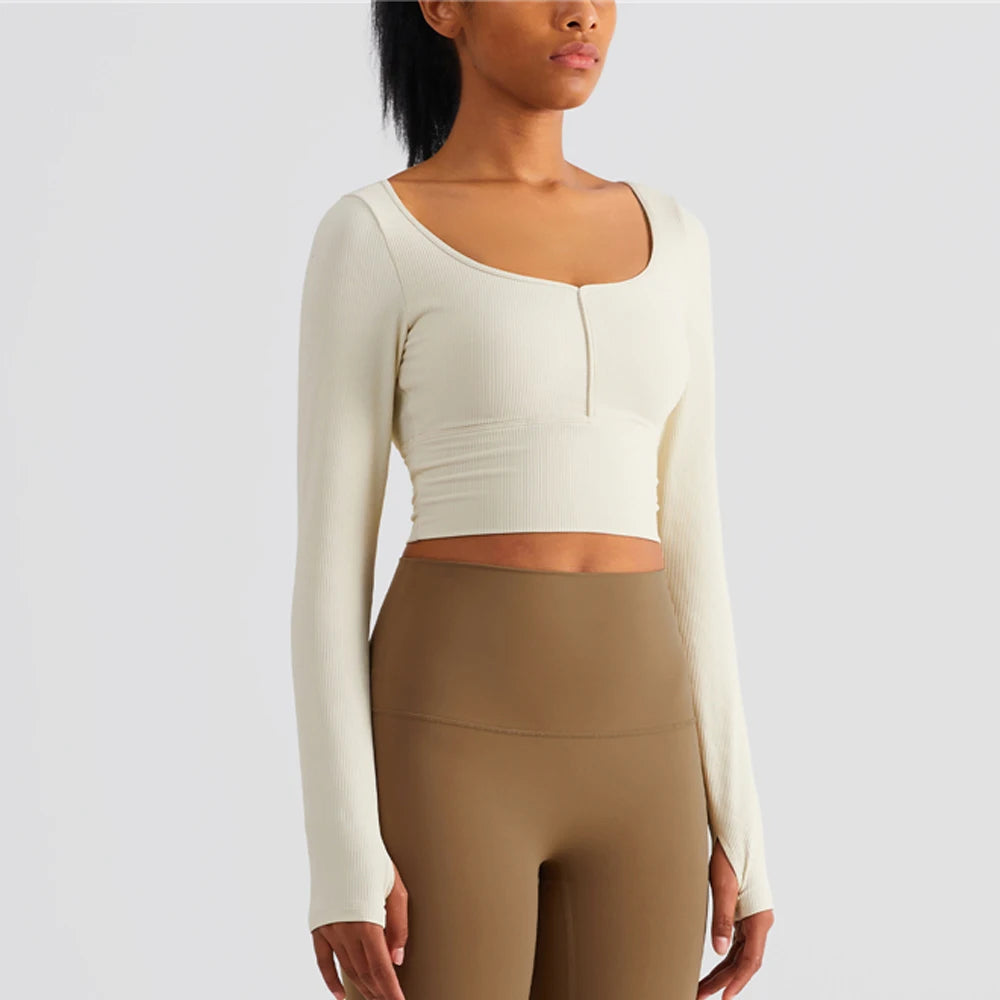 Wholesale High Compression 3 Piece Seamless Long Sleeve Crop Top